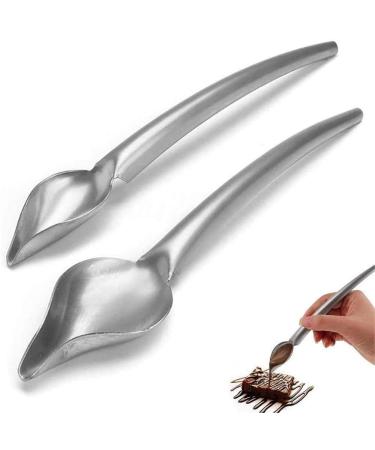 LZZZWER Chefvalon Set of 2 Stainless Steel Saucer Spoons for DIY Chef Crayons Culinary Gadgets Flat Pointed Mouth Decoration for Western Pens