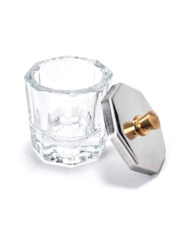 Alexnailart Glass Crystal Dappen Dish with Metal Lid Nail Art Acrylic Powder Nail Art Tools (1#)