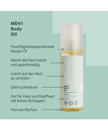 Dermaknowlogy MD41 Body Oil | 100% Natural & Perfume-Free | Moisturizing for All Skin Types | Allergy Certified | Safe for Infants & Adults | 150ml & 400ml Options - Buy Online on GoSupps.com