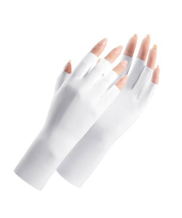 UV Gloves for Gel Nails 1 Pair Fingerless Gloves for Gel Manicures Breathable UV Protection Gloves UPF50+ UV Nail Gloves for Nail Art Skin Care Protect Hands from UV Harm White