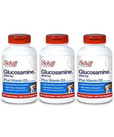 Schiff Glucosamine 2000mg with Vitamin D3 and Hyaluronic Acid 150 Tablets - Joint Supplement (Pack of 3) 600 Count (3-Pack) - Buy Online on GoSupps.com