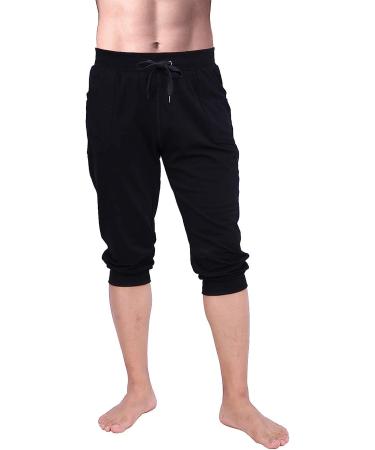 HDE Men's 3/4 Workout Jogger Yoga Capri Shorts with Pockets - Large Black - Buy Online on GoSupps.com