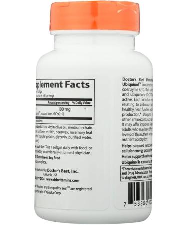 Best Ubiquinol 100 mg Softgels by Doctor's Best - Kaneka QH 60 Count - Pack of 3 | Premium Antioxidant Support | International Shipping Available - Buy Online on GoSupps.com