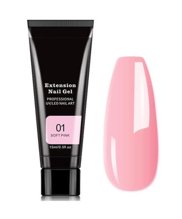 Nail Extension Gel Nail Builder 15ml Poly False Nail Gels Nail Extension Nude Pink Nail Gel Enhancement Crystal Polygel for Beginners Nail Art French Manicure Women (#15 Clear coffee) Soft pink -15ml