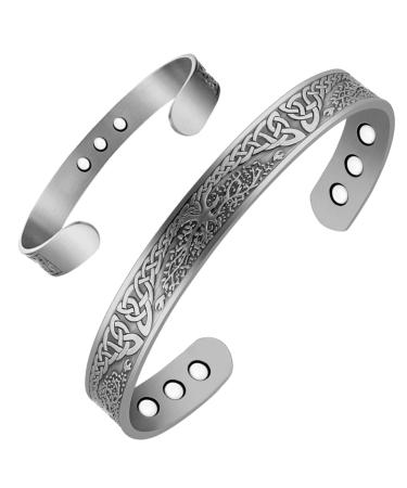 Vicmag Copper Bracelet for Women Men Magnetic Bracelet Ultra Strength Magnets 99.9% Solid Pure Copper Adjustable Size with Gift Box Life Tree Grey