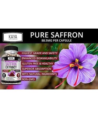 Kaya Naturals Saffron Supplement Capsules - 100% Pure Extract for Energy & Mood Boost | Eye & Heart Health Support - 60 Count - Buy Online on GoSupps.com