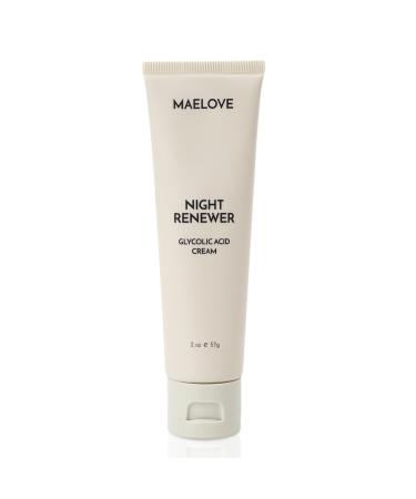 MAELOVE Night Renewer Glycolic Acid Cream Anti-Aging Unscented AHA Exfoliating Night Cream Gentle for Sensitive Skin Researched & Manufactured in USA Gluten-Free 2.0 fl oz