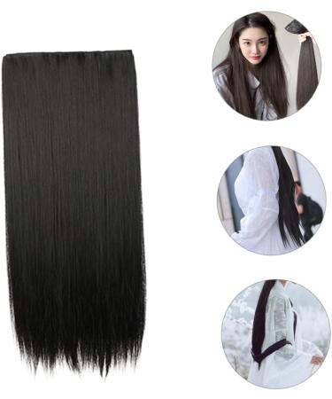 Beatifufu Piece Long Straight Hair Wig Hair Extensions Clip in Human Hair Dark Brown Hair Extensions Jet Black Wig Women Hair Extensions Natural Hair Accessories Miss High Temperature Wire 80X15CM Black - Buy Online on GoSupps.com