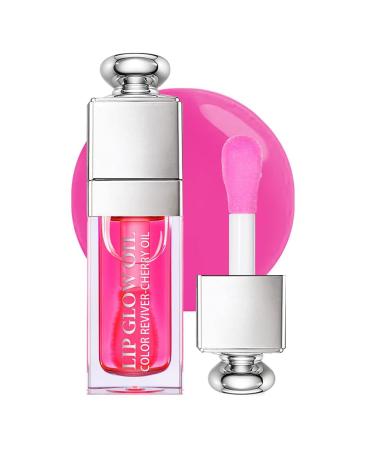 GECOMO Hydrating Lip Glow Oil Moisturizing Lip Glow Oil Nourishing Glossy Transparent Lip Oil Plumping Lip Oil Lip Balm Non-sticky Tinted Toot Lip Balm for Lip Care (RASPBERRY) 0.2 OZ 007-# RASPBERRY