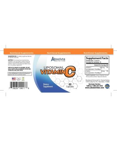 Absolute Nutrition Liposomal Vitamin C 1000mg - High Potency Immune Support Bioavailable Ascorbic Acid Skin Care Supplement - Pure Best Rated Vitamin C Capsules for Kids and Adults - 60ct - Buy Online on GoSupps.com