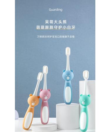 Buy 4-Piece Cartoon Bear Kids Toothbrush Set | Soft Hair for Ages 2-8 | Fun Color Options - Orange Blue Green Pink - Buy Online on GoSupps.com