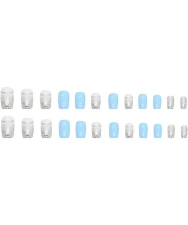 JUSTOTRY 24 Pcs Glitter Square False Nails Medium Sky Blue French Press on Nails - Easy to Apply Squoval Fake Nails for Women | Nail Glue Included - Buy Online on GoSupps.com