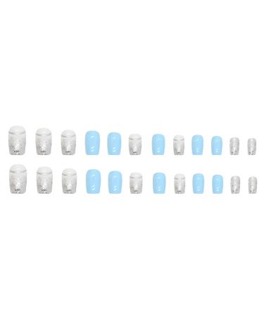Justotry 24 Pieces Sky Blue Glitter Press-On Nails | Medium Angular French Artificial Nails for Women | Short Acrylic Square Fingernails - Buy Online on GoSupps.com