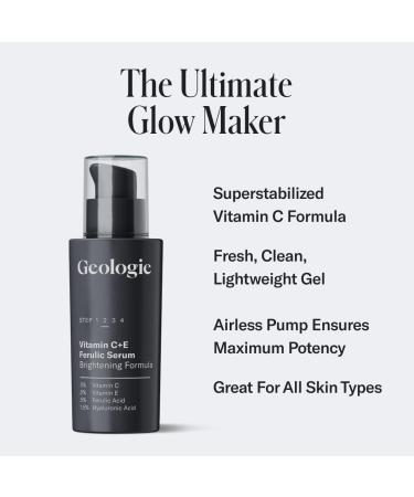 Geologie Vitamin C+E Ferulic Acid Face Serum - Brightening & Firming Anti-Aging Gel Stabilized Vitamin C Hyaluronic Acid - 30 ML - Buy Online on GoSupps.com