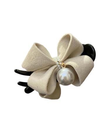 Pearl Bow Hairpin Sweet Plush Ponytail Fixed Hair Claw Oversize Fashion Hairgrips Elegant Hair Soft T3M1 Hea Clip for Girl Beige