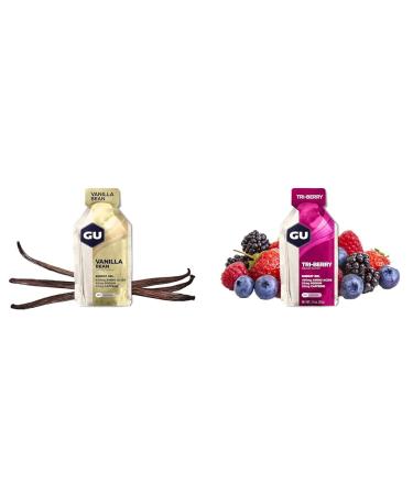GU ENERGY Original Sports Nutrition Energy Gel Vanilla Bean 24-Count & Original Sports Nutrition Energy Gel Tri Berry 24-Count