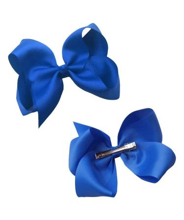 2 Pcs Ribbon Hair Bow Clips Barrettes Ribbon Hair Pins Ponytail Holder Bow Hairpin Hair Barrettes Clips Hair Styling Accessories for Girls Women Christmas Wedding Birthday Valentine's Day - 6 Inch blue