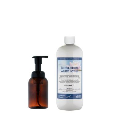 Claudius Soap dispenser 300 ml amber brown refillable + 1 liter Body Lotion White Lotus refill