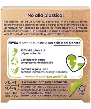 NIVEA Naturally Clean Deep Cleansing Solid Face Scrub 75g 100% natural facial peeling with activated charcoal and citric acid Cleansing facial scrub with vegan formula - Buy Online on GoSupps.com