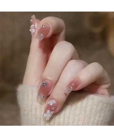 3D Rhinestone Press on Nails - Bling Glitter Pink Flower Fake Nails - Coffin Acrylic False Nails - 24pcs with Glue Sticker - Prom Women's Nails - Buy Online on GoSupps.com