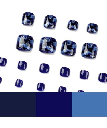 Short Press on Toenails Glossy Acrylic Square Fake Nails with Glue Blue Marble with Glitter Designs Artificial Nails Full Cover Static ToeNail Tips Coffin Stick on Nails False ToeNails for Women 24PCS Dark Blue Marble - Buy Online on GoSupps.com