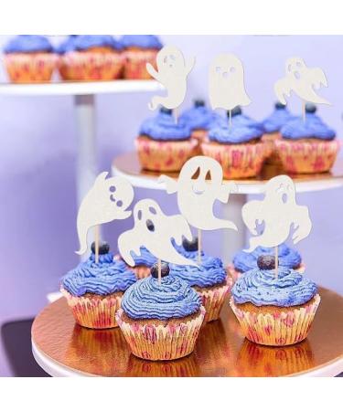 Pack of 24 Ghost Halloween Cupcake Toppers Glitter Ghost Cake Decoration for Happy Halloween Spooky Ghost Theme Party Cake Decoration Baby Shower Children Birthday Party Cake Decorations White Colour 19 - Buy Online on GoSupps.com