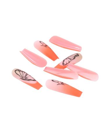 Brishow Orange Artificial Press On Nails with Gold Glitter Butterfly - 24 Ballerina Acrylic False Nails for Women & Girls - Buy Online on GoSupps.com
