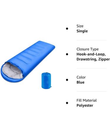 Lightweight 3 Season Sleeping Bag for Kids & Adults - 5-20 Degree Microfiber Fill - Ideal for Backpacking, Hiking, Camping - Includes Compression Sack - Single, Blue - Buy Online on GoSupps.com