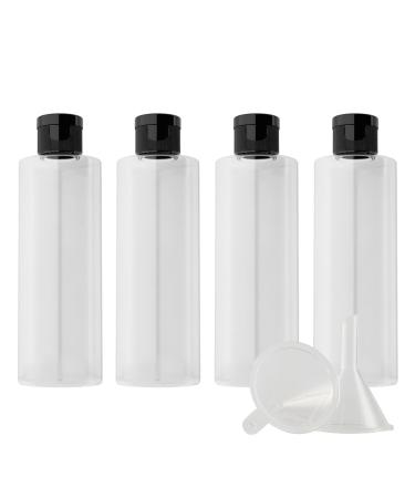 Zeoabsy 4 pieces empty 200ml transparent pet plastic bottle with black hinged lid flat shoulder portable bottle for cosmetic fluids oil travel transparent 200ml
