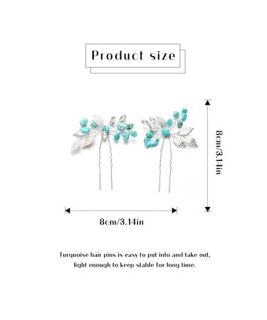 Turquoise Wedding Hair Pins - Silver Leaf Headpiece for Women and Girls (Pack of 2) - Buy Online on GoSupps.com