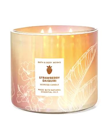 Bath & Body Works White Barn 3-Wick Candle w/Essential Oils - 14.5 oz - 2022 Spring Scents! (Strawberry Daiquiri)