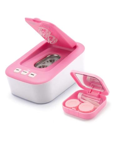 Contact Lens Cleaner, OFONE Ultrasonic Contact Lens Cleaner Case for Soft Hard RGP Lenses Portable Contact Lens Cleaning Machine for Travel (Pink) Hotpink