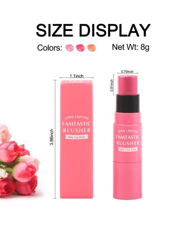 Erinde Cream Blush Stick with Brush - Lightweight Pink Blush for Cheeks, Waterproof & Long-lasting 3-in-1 Makeup Stick - Milk Tea Pink - Buy Online on GoSupps.com