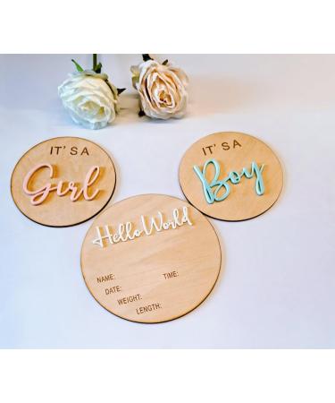 3ps Its a Boy Its a Girl Wooden Sign & Hello World Sign 3D Acrylic Baby Announcement Signs Gender Reveal Wood Sign for Photo Props New Mom Gifts Baby Showers Hospital & Nursery Decor Mix