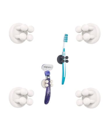Tecbull Funny Hooks toothbrush holder razor holder shower razor bracket without drilling toothbrush bracket Self -adhesive clamping holder for toothbrushes (4x white+4x replacement adhesive pad) 4x white