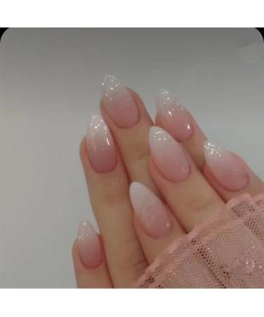 24Pcs/Set Press On Nails French Peach Powder Gradual Almond False Nails Acrylic Fake Nails Full Cover Nails Tips Artificial Finger Manicure Press on nails for Women and Girls - Buy Online on GoSupps.com