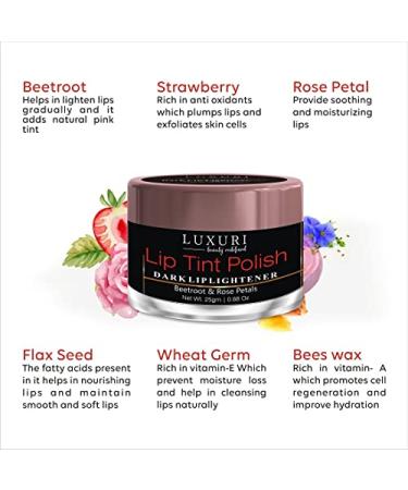 LUXURI Lip Tint Polish - Dark Lip Lightener & Scrub for Dry Chapped Lips with Beetroot & Rose Petals | Lip Care for Men & Women | 25 gm - Buy Online on GoSupps.com