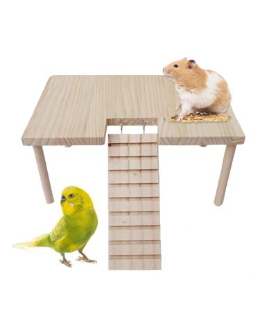 SINFUN Bird Wood Perch Playground Toy Hamster Wooden Play Gym Stand Table Parrot Platform with Climbing Ladder for Parakeet Conure Hamster Squirrel Gerbil Chinchilla Small Medium Birds Animals