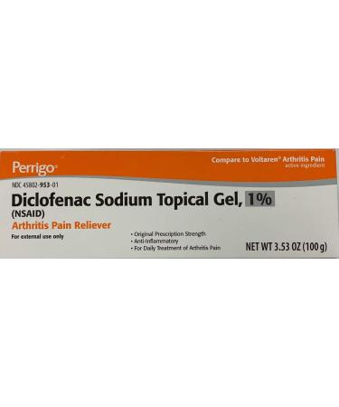 Perrigo Diclofenac Sodium (NSAID) Topical Gel 1% with dosing Card. 3.53 oz (100 g) arthrits Pain Relief Anti inflamatory for Hand Wrist Elbow Foot Ankle Knee. Compare to VOLTAREN 1% Gel.