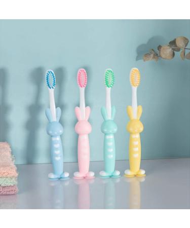 4 Cartoon Bunny Children's Toothbrushes Soft Bristle Portable & Sensitive for Kids | Colorful Options in Yellow Blue Pink & Green - Buy Online on GoSupps.com
