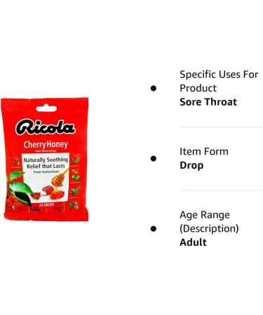 Ricola Cherry-Honey Throat Drops 24-Pack - Soothing Relief for Sore Throats - Buy Online on GoSupps.com
