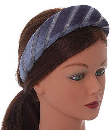 Retro Thicken Padded Velvet Glitter Stripes Wide Chunky Hair Band/HeadBand/Alice Band in Blue Grey - Buy Online on GoSupps.com