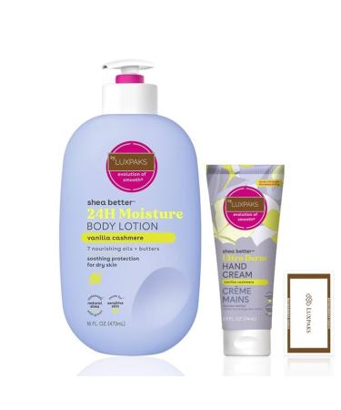 Skin care set includes EOS Vanilla Cashmere Lotion for body and hands moisturizer with shea butter with LuxPaks wipe