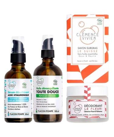 l'essentiel Cl mence & Vivien - Surgras Soap 100g - Make-Up Remover Oil 100ml - Deodorant 50ml - Serum 50ml