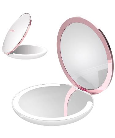 Kostlich Travel Makeup Mirror with LED Lights  Rechargeable  1x/7x Magnification  4.7 inch Large Wide Portable Mirror  Compact Folding Mirror for Handbag Crossbody