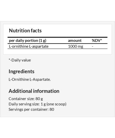 LOLA (L-Ornithine-L-Aspartate) Powder 80g -Mix of Two Amino Acids: Ornithine and L-aspartic Acid 1000 mg per Serving - 80 Servings per Pack - Diet Supplement - by MZ - Buy Online on GoSupps.com