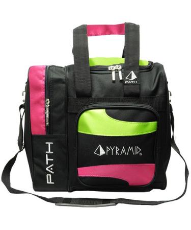 Pyramid Path Deluxe Single Tote Bowling Bag with Large Separate Compartment for Bowling Shoes (Up To US Mens Size 15) or Accessories - Holds One Bowling Ball Hot Pink/Lime Green
