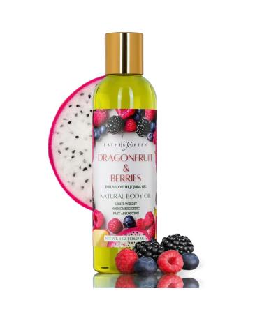 Lather Green - Dragonfruit & Berries Natural Body Oil Hydrating & Refreshing Lightweight Formula for Soft & Smooth Skin 4 oz