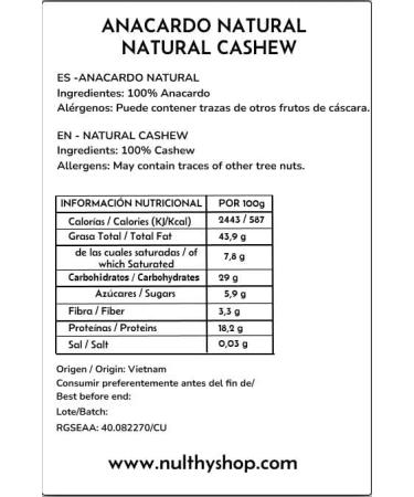  NULTHY NULTHY - Natural Cashew Nuts - Natural Dried Fruit - Conventionally Grown - Salt-Free - Gluten-Free - Vegan (1 kg) - Buy Online on GoSupps.com