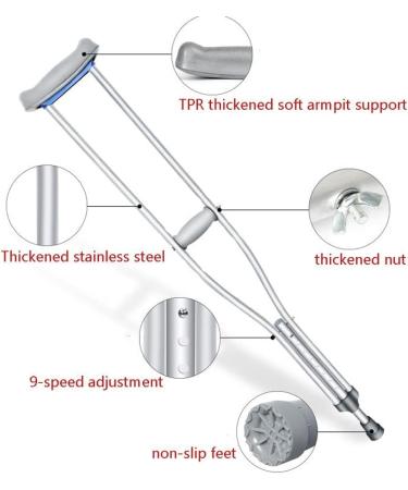 Medical Underarm Crutches for Adults Lightweight Adjustable Axillary Crutches Stainless Steel Walking Stick with Comfortable Handle Pads for Women Men Independence Single Large - Buy Online on GoSupps.com